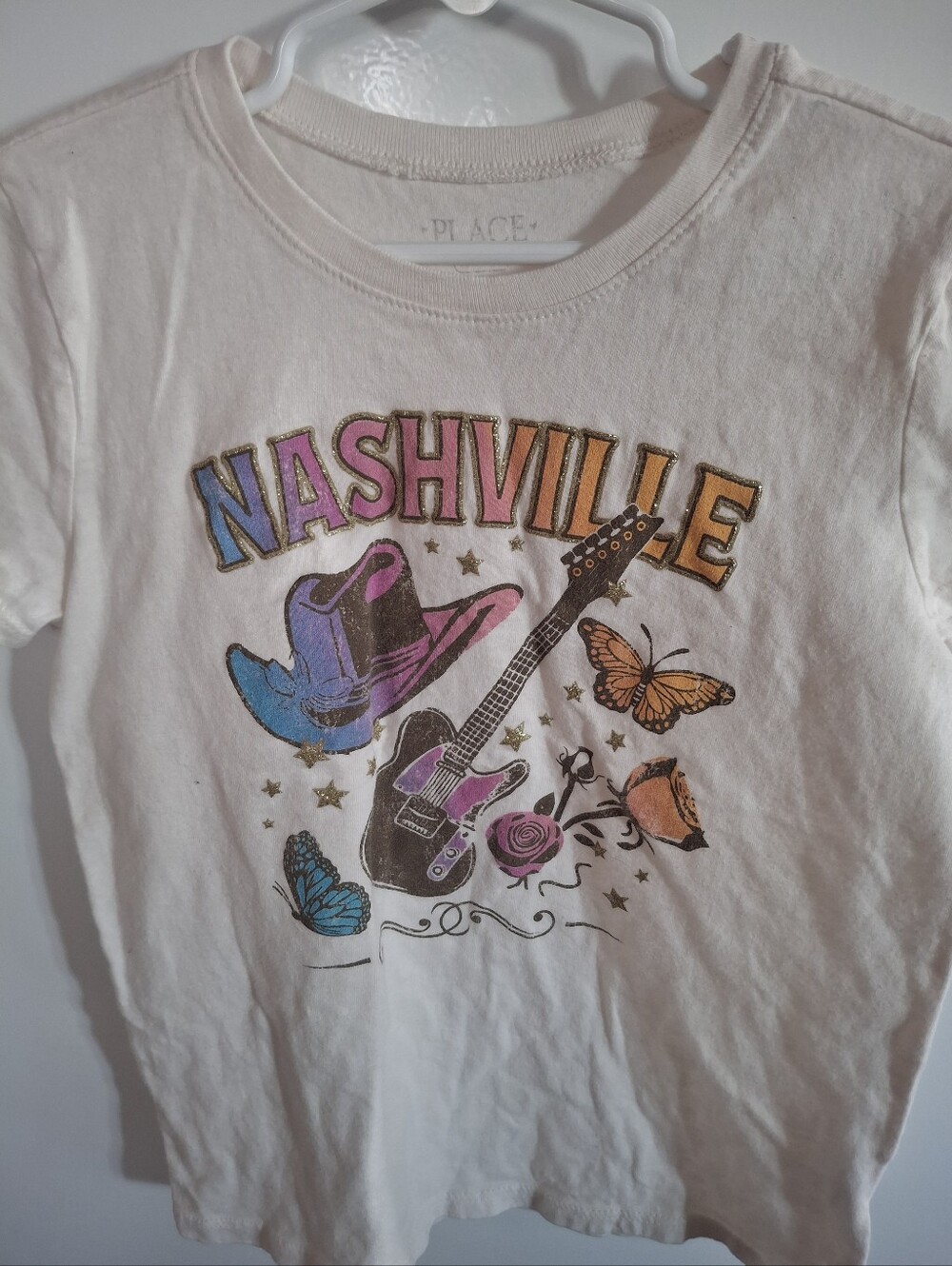 The Children's Place White Nashville Graphic Tee with Pink Blue Orange Accents